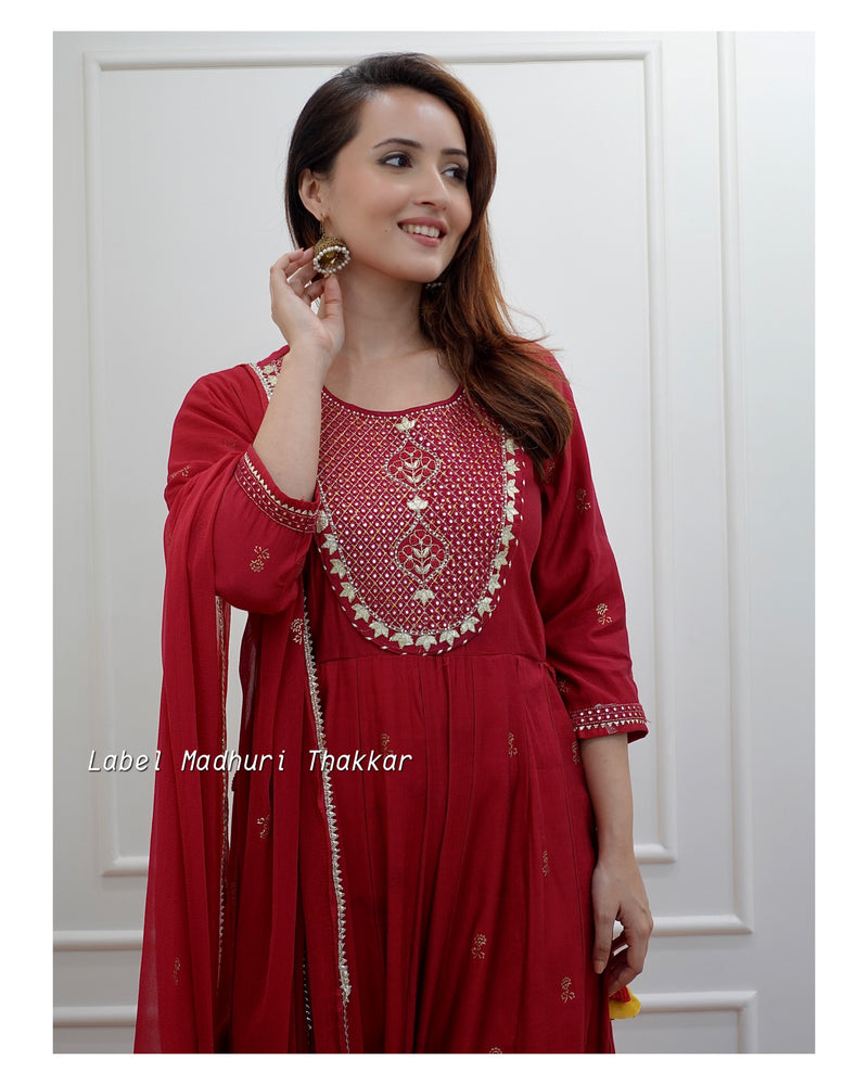 Maroon Muslin Gotapatti Anarkali