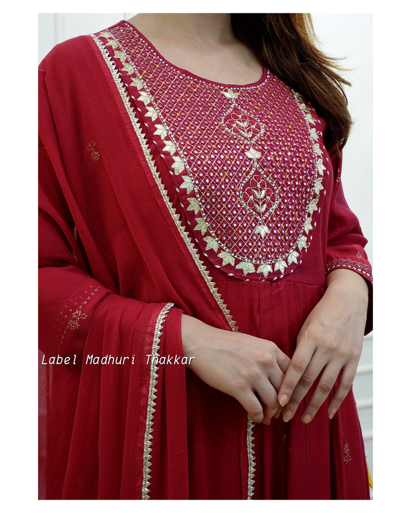 Maroon Muslin Gotapatti Anarkali