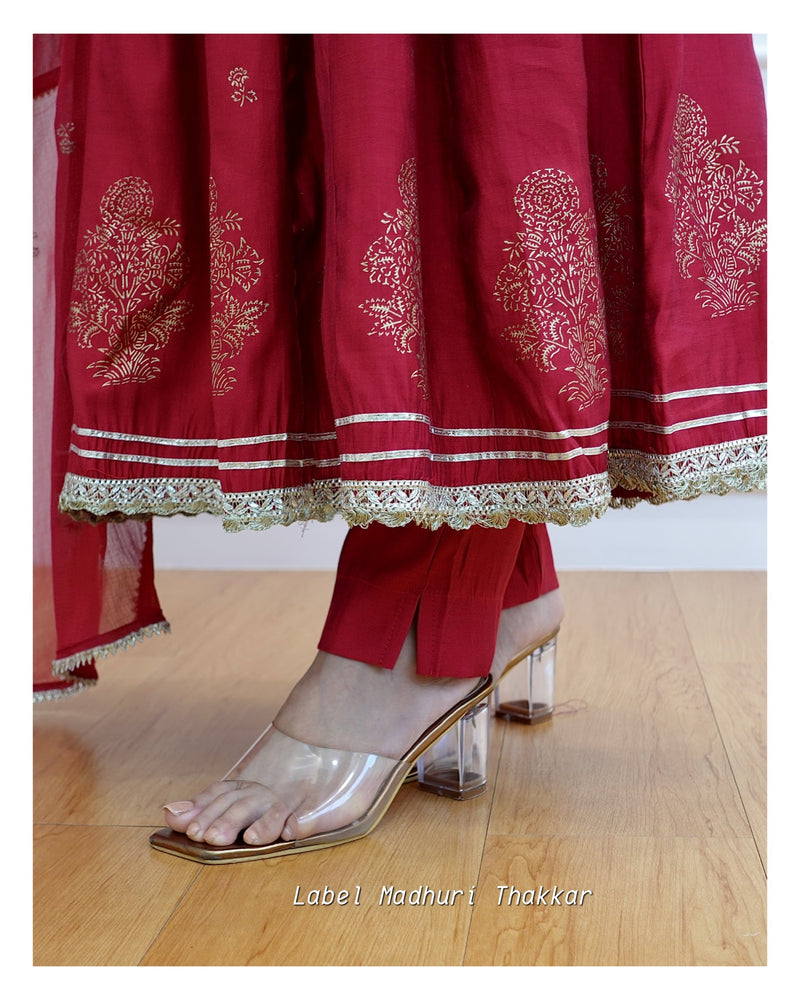 Maroon Muslin Gotapatti Anarkali