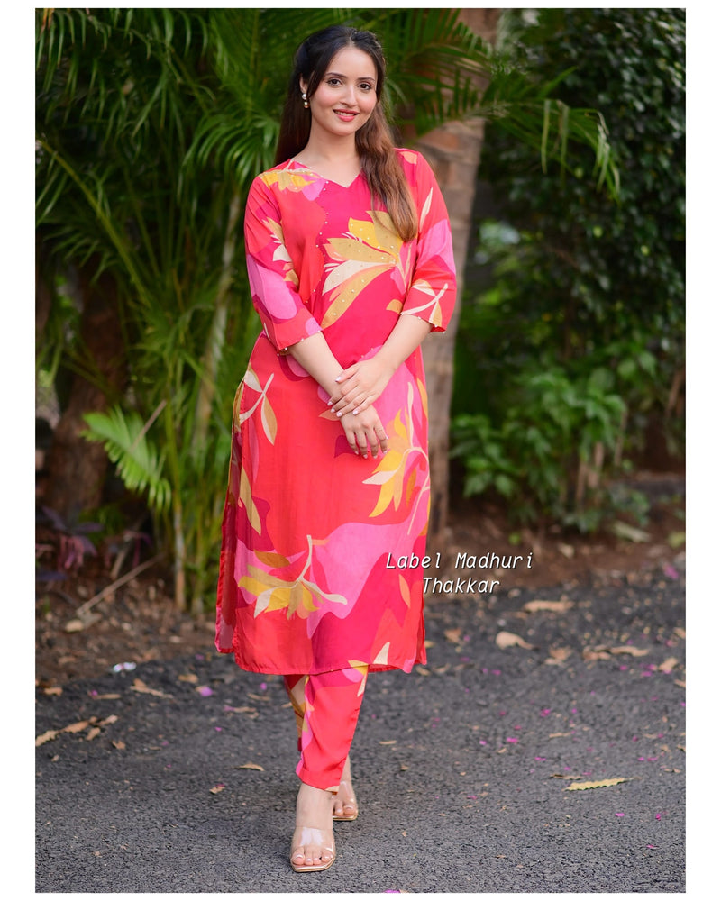 Pink Abstract Sequin Muslin Kurta Set