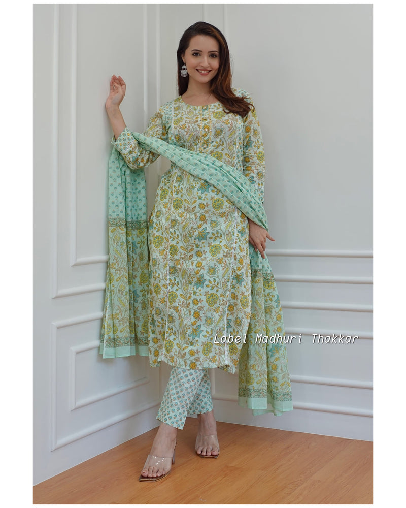 Green Floral Cotton Suit