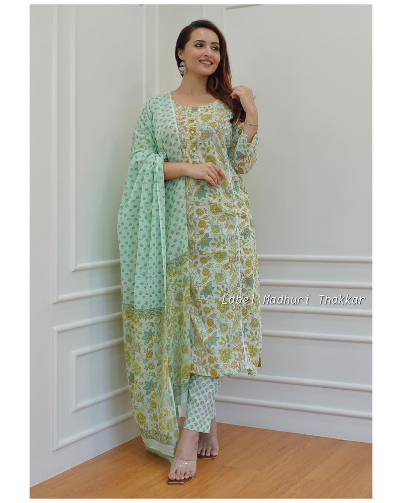 Green Floral Cotton Suit