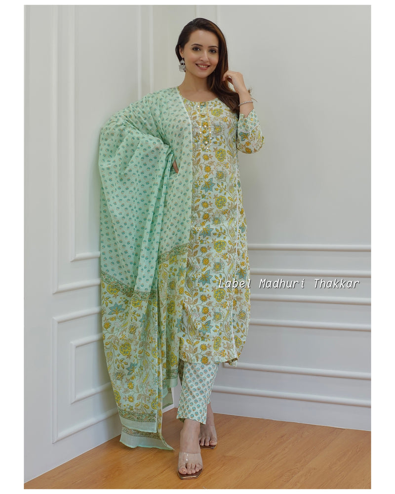 Green Floral Cotton Suit