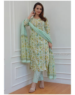 Green Floral Cotton Suit