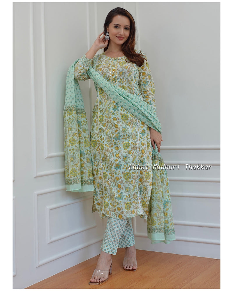 Green Floral Cotton Suit