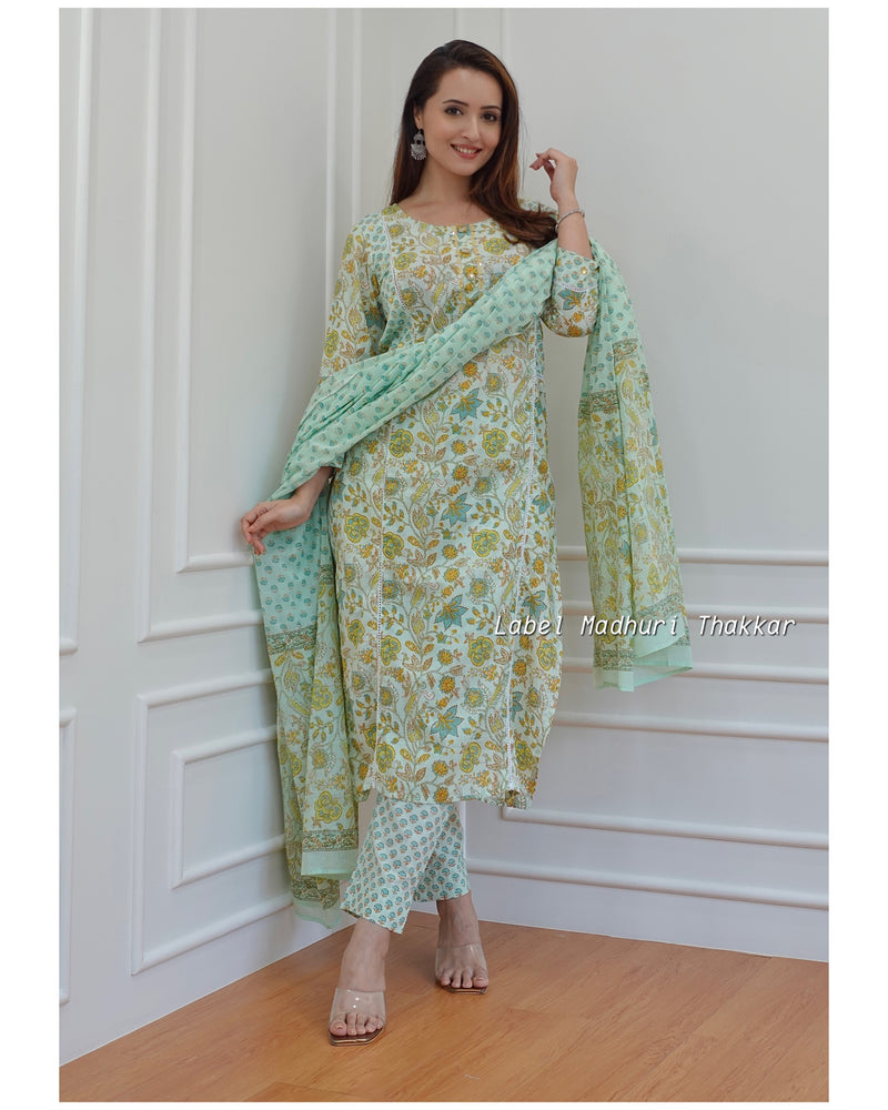 Green Floral Cotton Suit