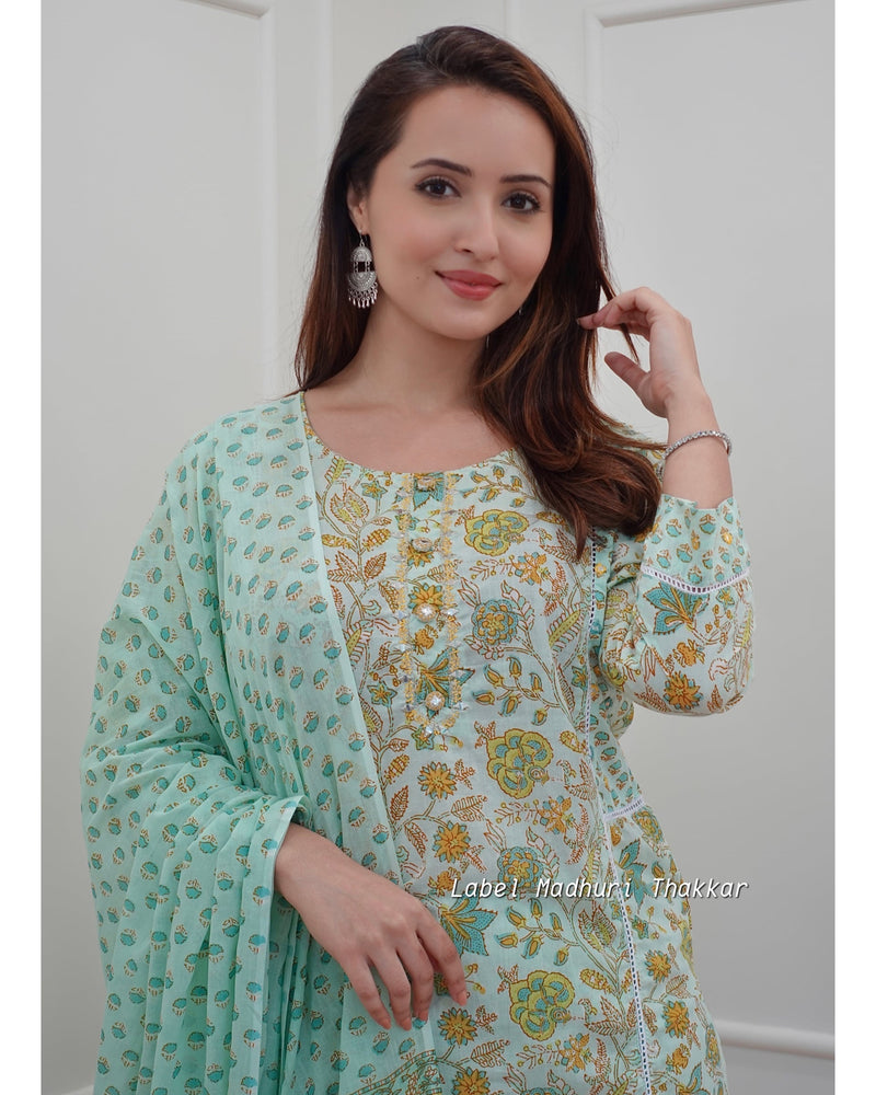 Green Floral Cotton Suit