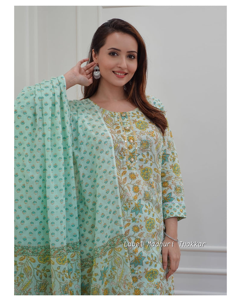 Green Floral Cotton Suit