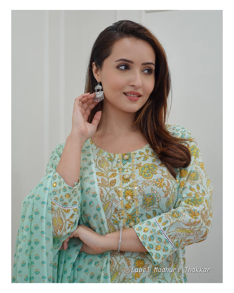 Green Floral Cotton Suit