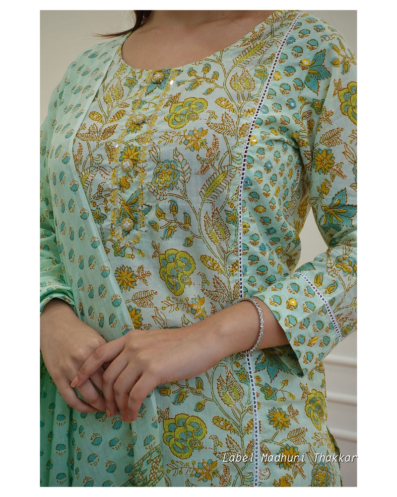 Green Floral Cotton Suit