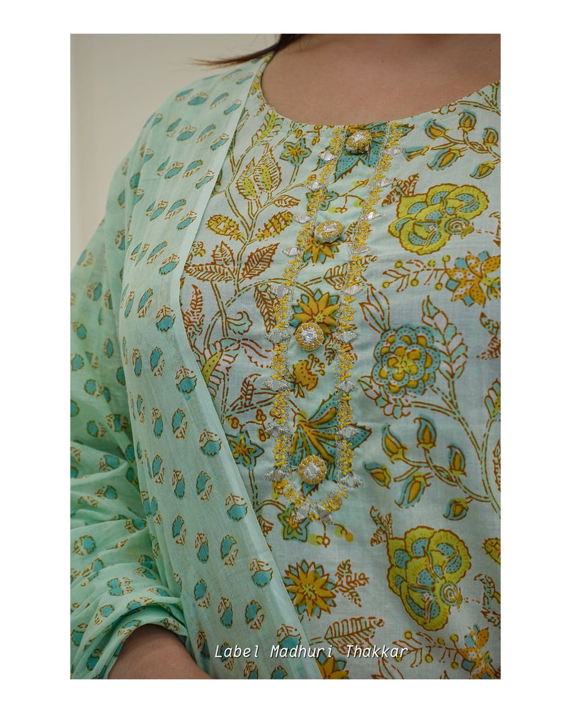 Green Floral Cotton Suit