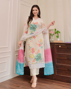 Ivory Handwork Floral Organza Pakistani Suit