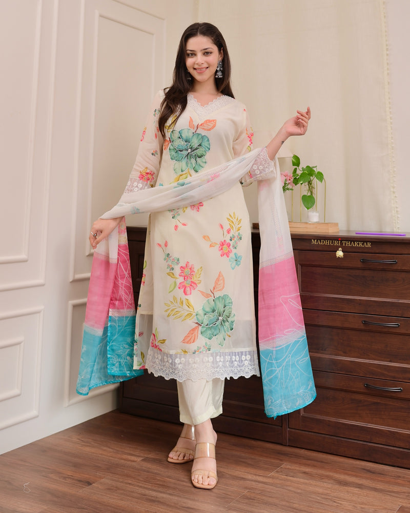 Ivory Handwork Floral Organza Pakistani Suit