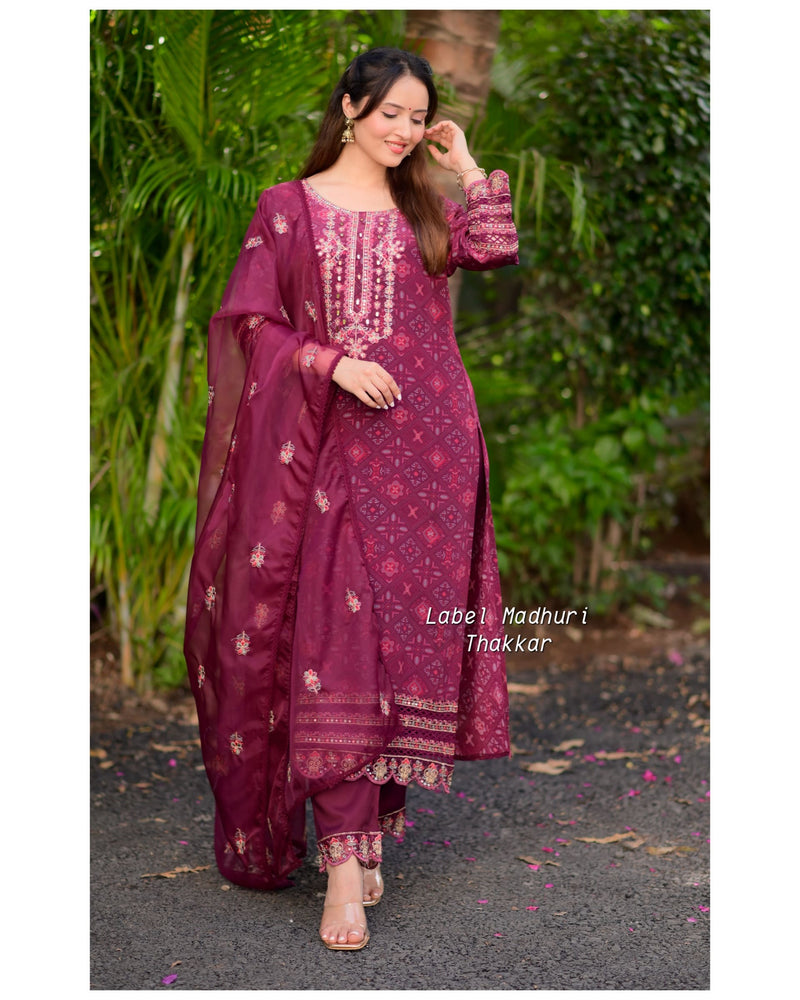 Magenta Handwork Crepe Suit