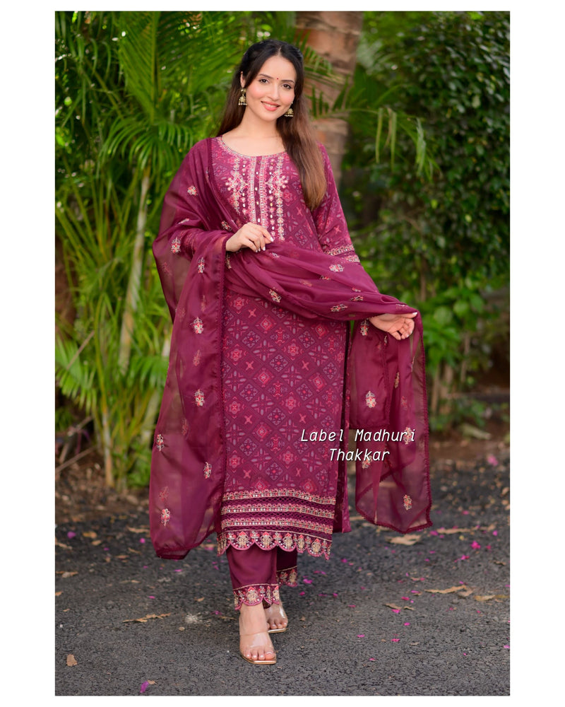 Magenta Handwork Crepe Suit