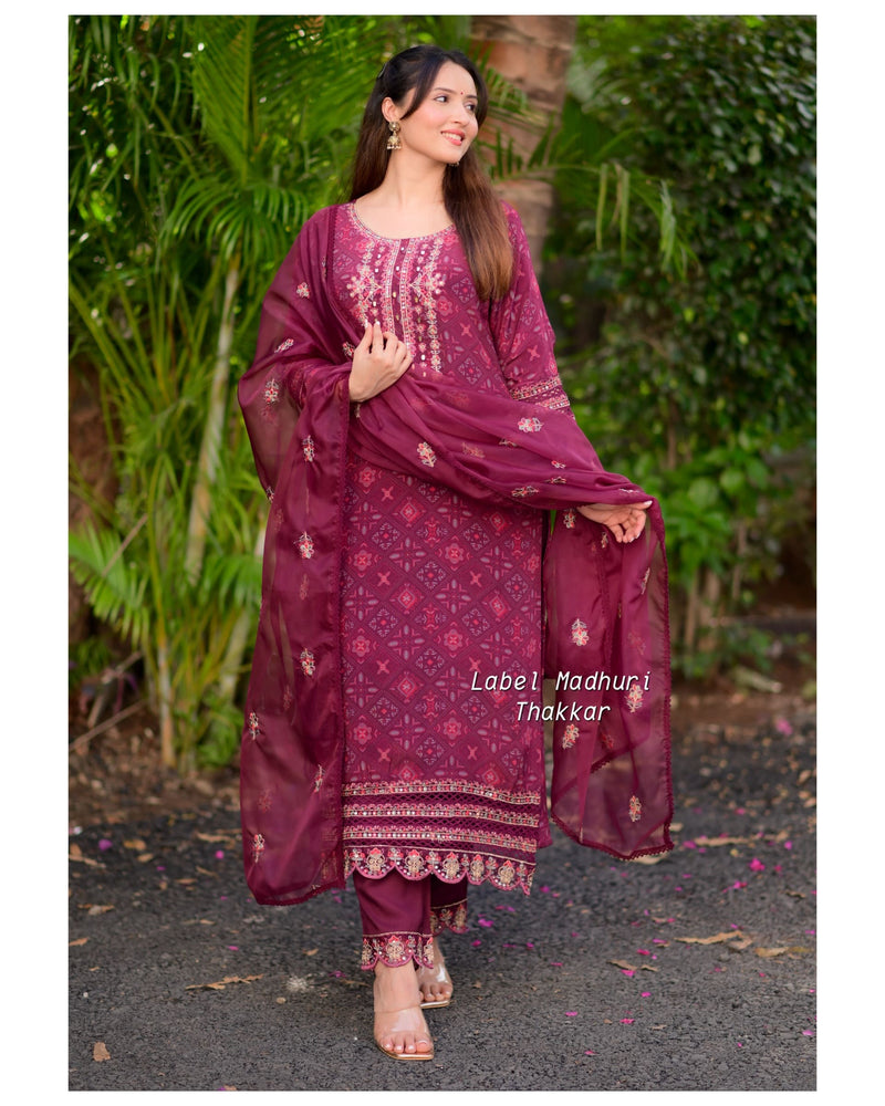 Magenta Handwork Crepe Suit