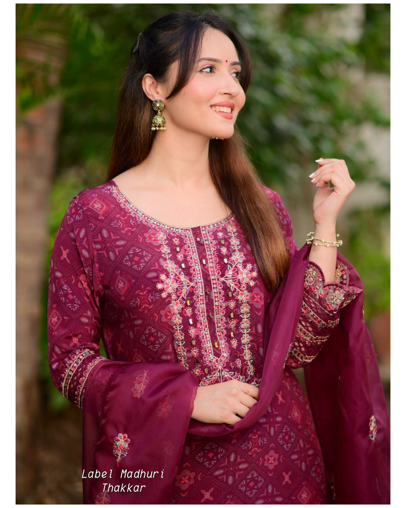 Magenta Handwork Crepe Suit