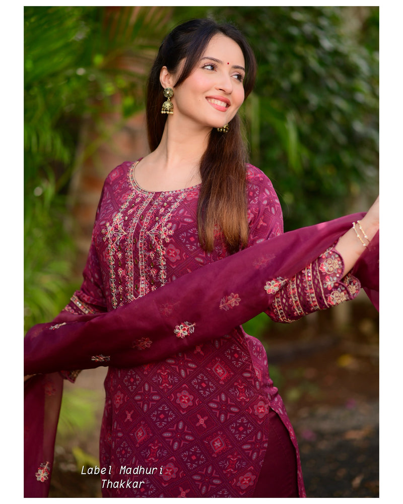 Magenta Handwork Crepe Suit