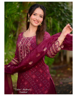 Magenta Handwork Crepe Suit