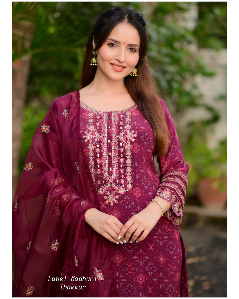 Magenta Handwork Crepe Suit