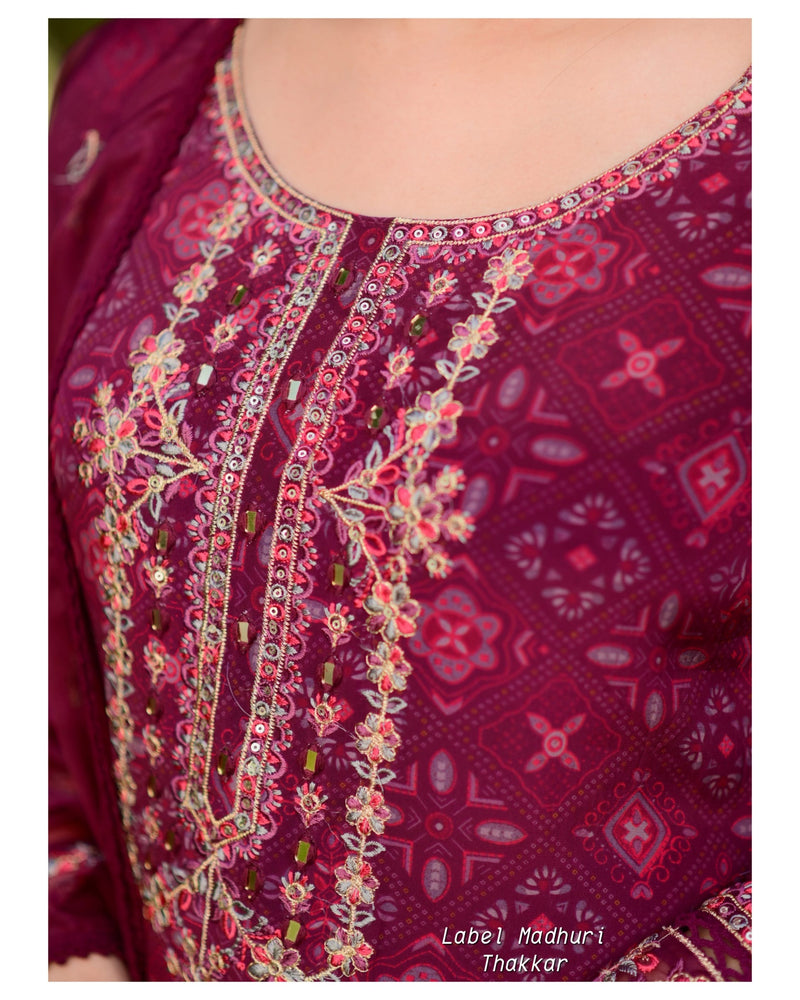 Magenta Handwork Crepe Suit