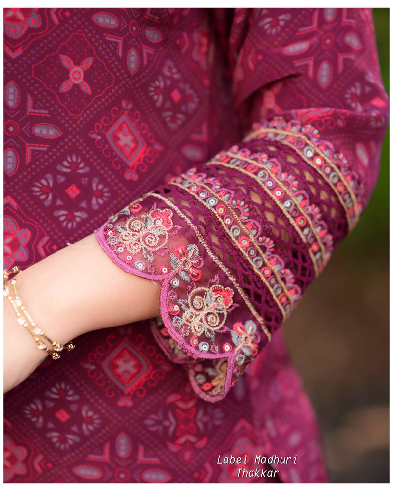 Magenta Handwork Crepe Suit