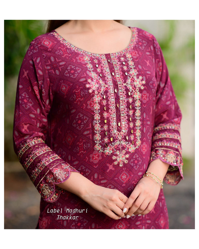 Magenta Handwork Crepe Suit