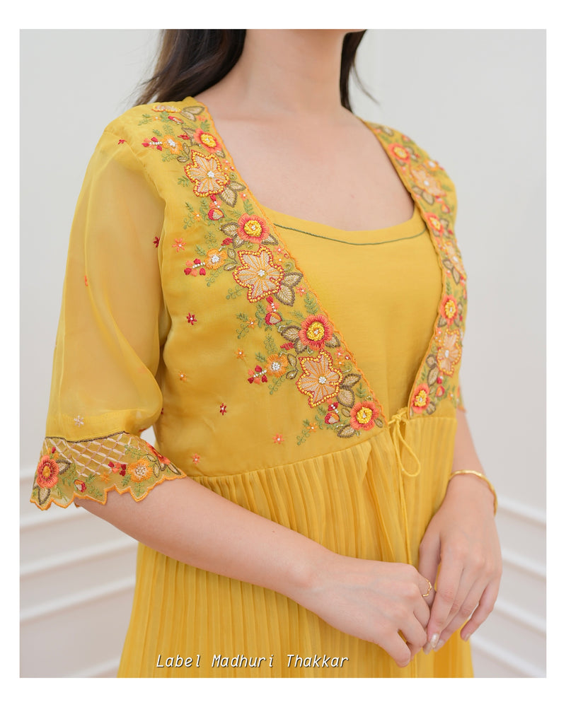 Mustard Embroidered Cape A Line Suit