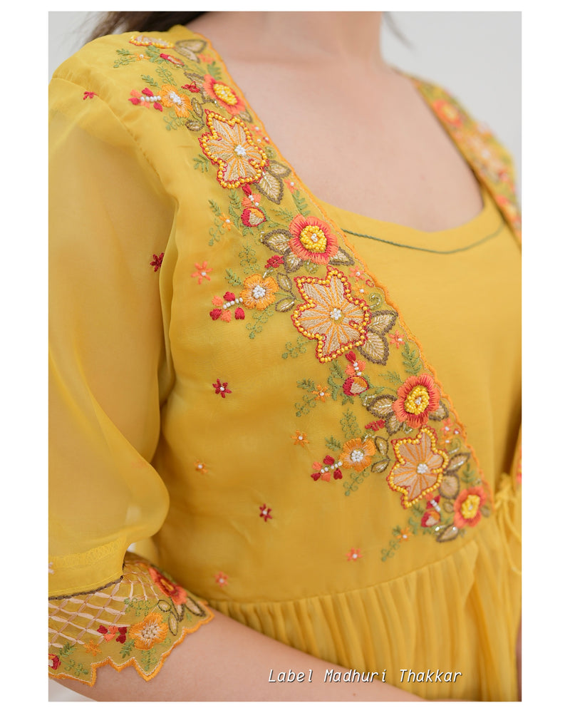 Mustard Embroidered Cape A Line Suit