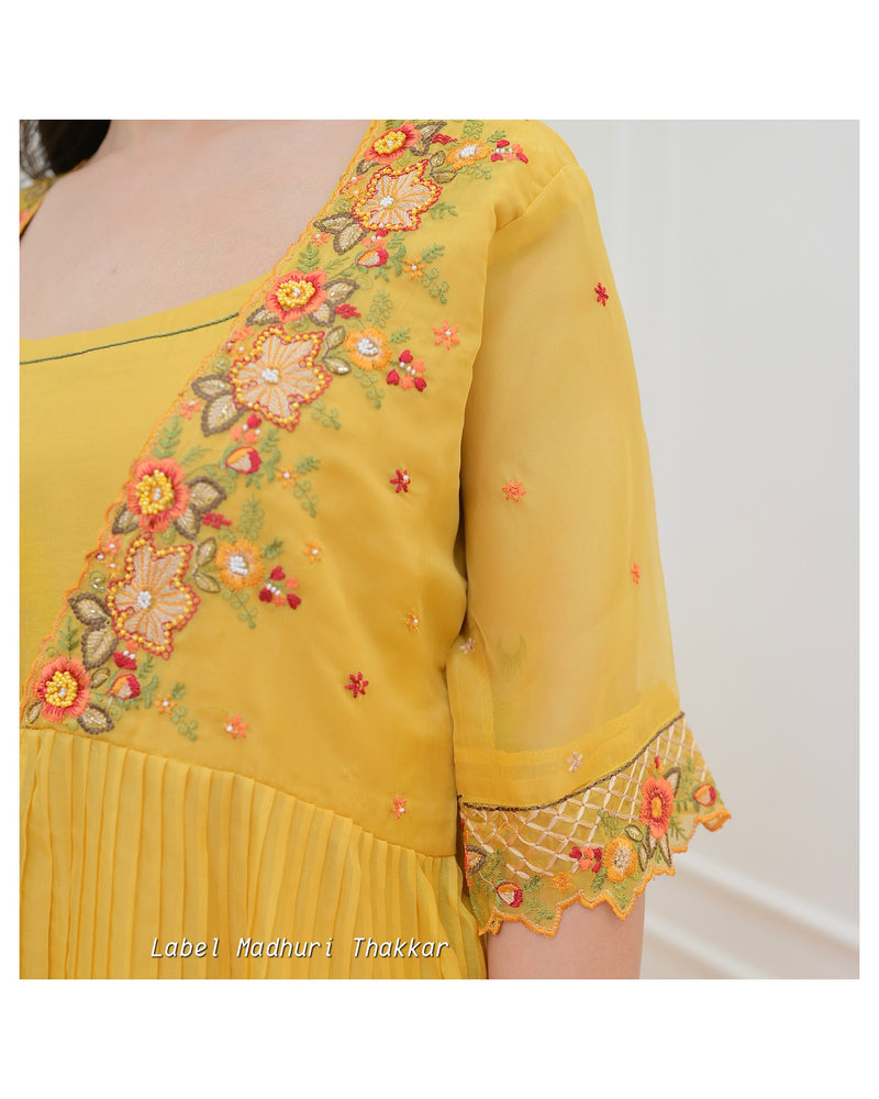 Mustard Embroidered Cape A Line Suit