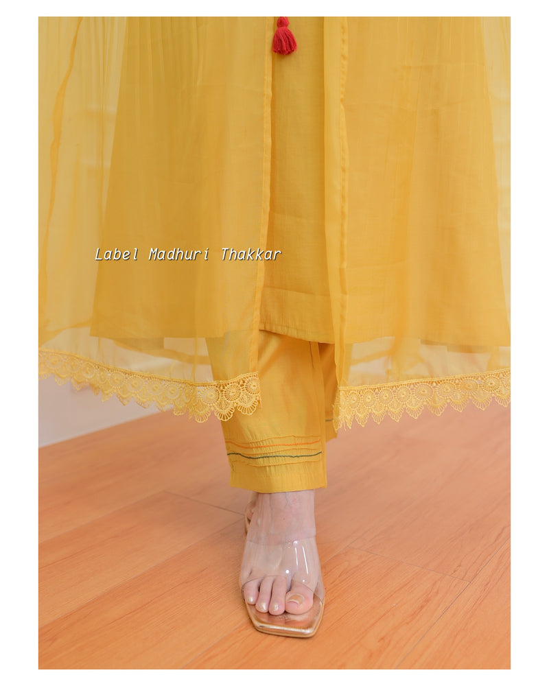 Mustard Embroidered Cape A Line Suit