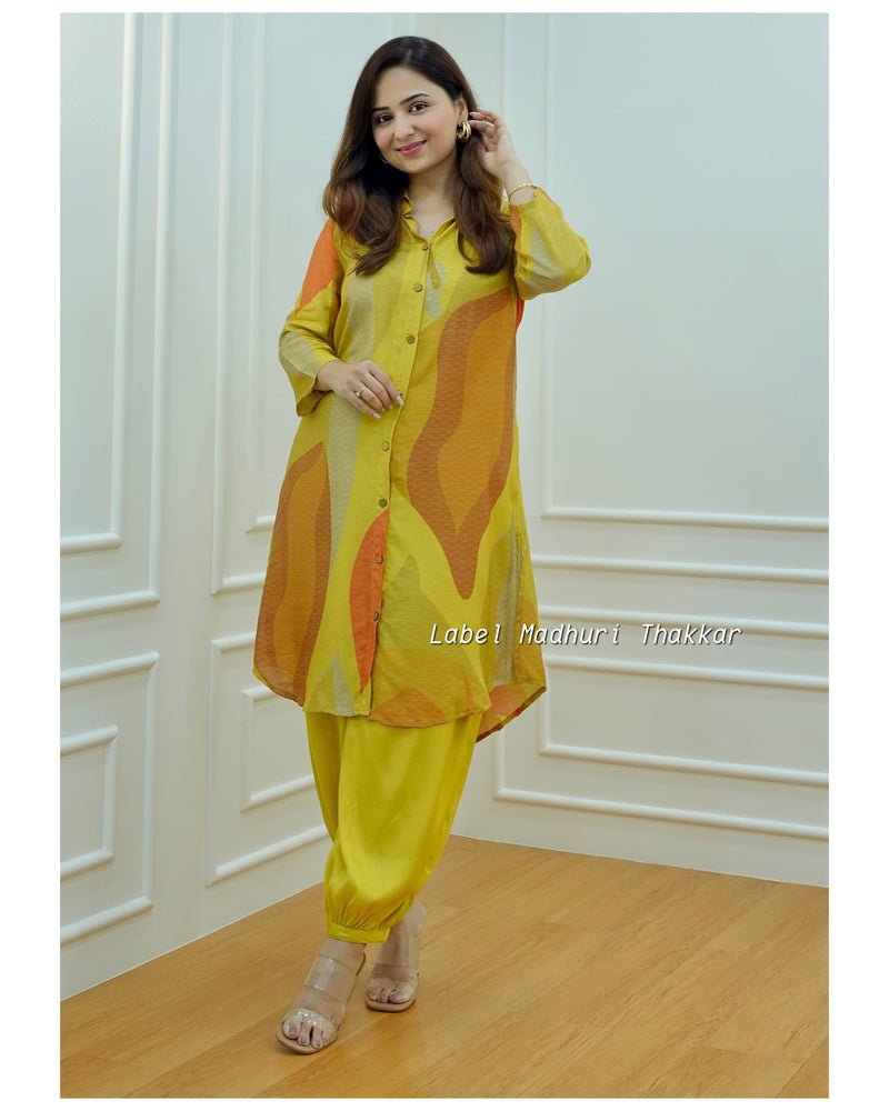 Yellow Abstract Muslin Co-ord