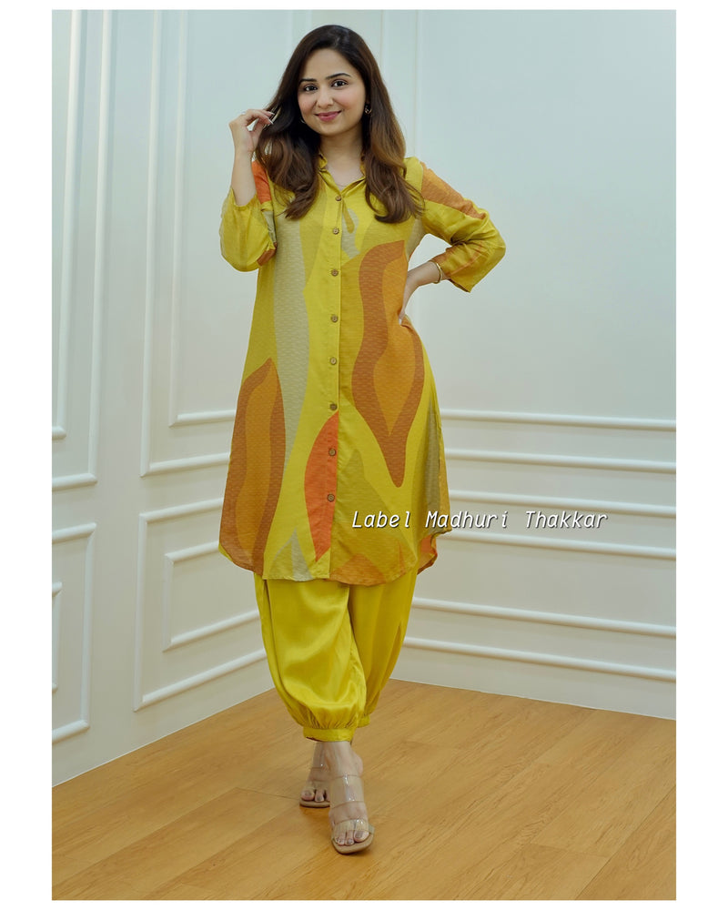 Yellow Abstract Muslin Co-ord