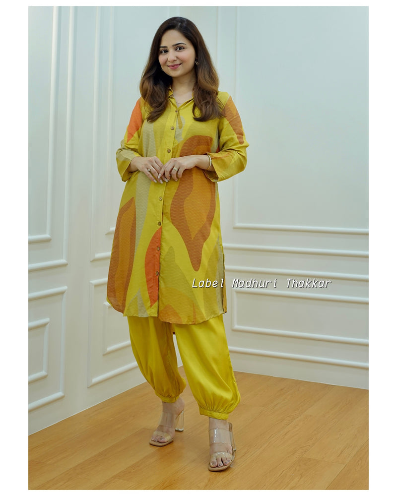 Yellow Abstract Muslin Co-ord