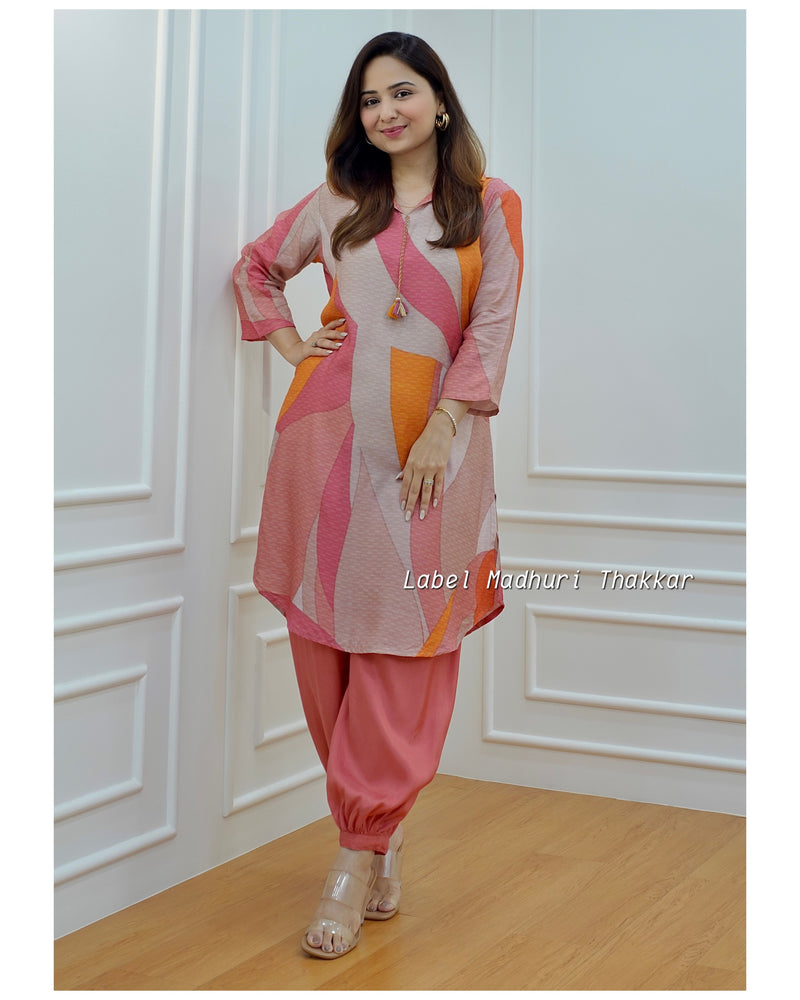 Pink Abstract Muslin Co-ord