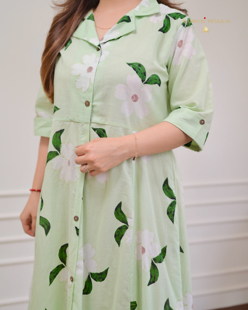 Mint Green Cotton A Line Dress