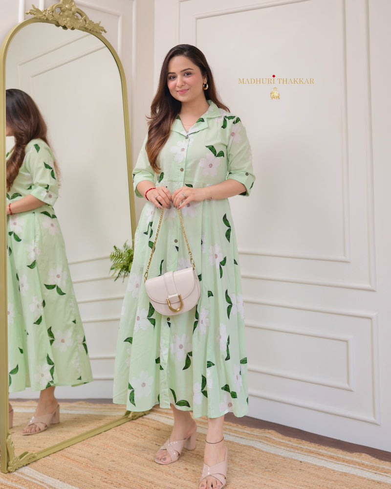 Mint Green Cotton A Line Dress