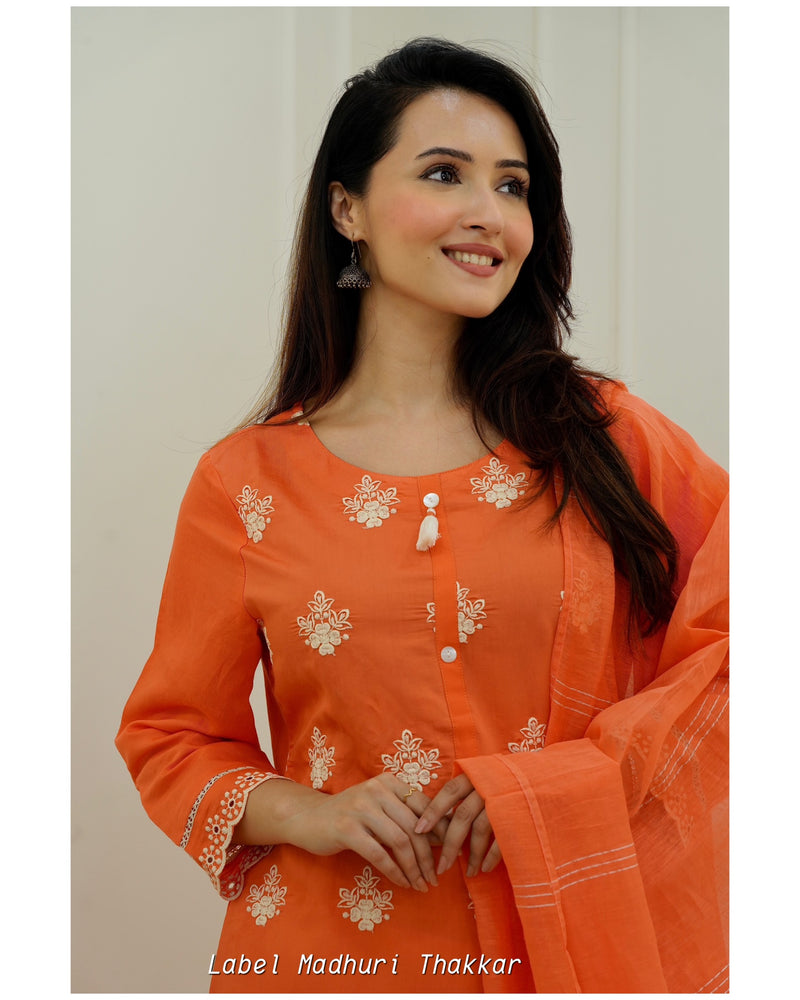 Orange Schiffli Cutwork Suit