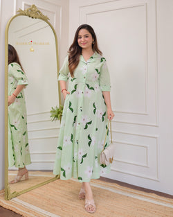 Mint Green Cotton A Line Dress