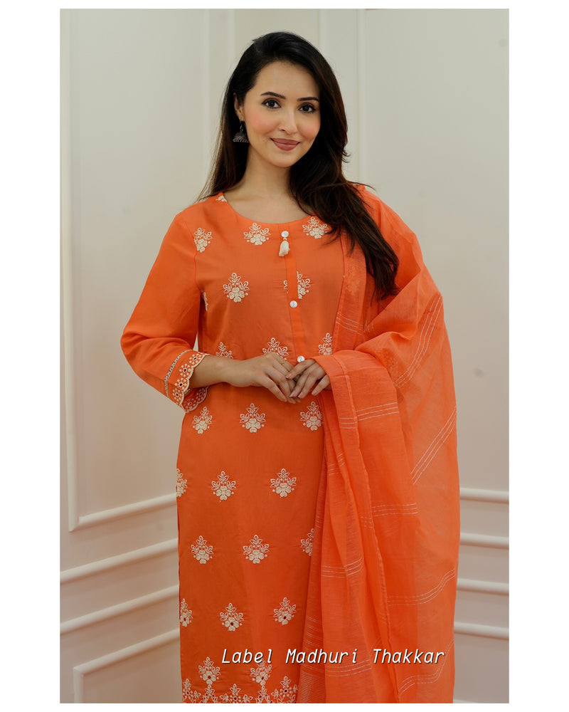 Orange Schiffli Cutwork Suit