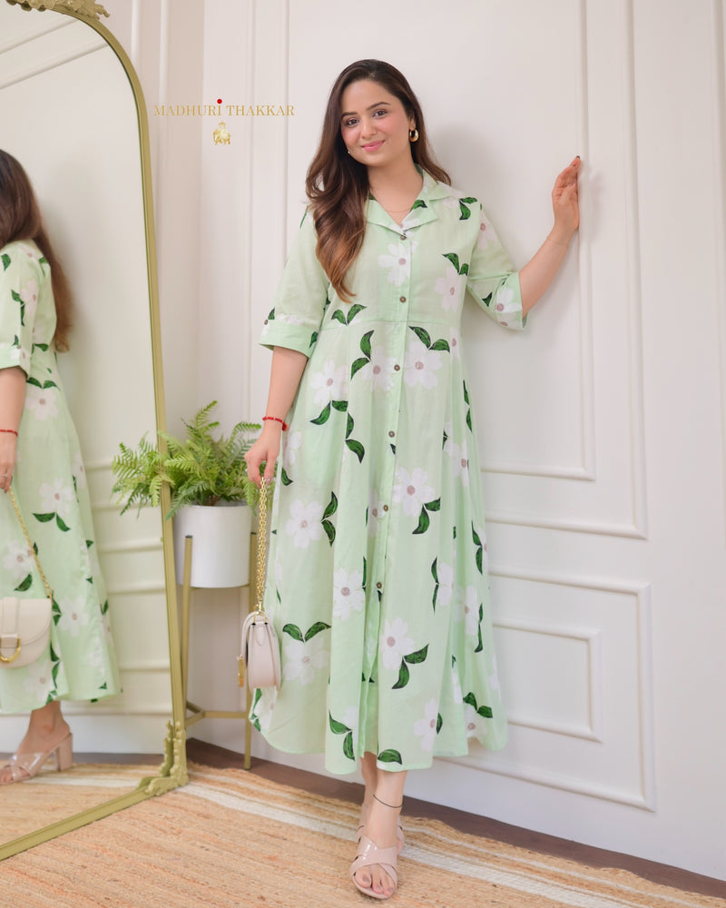 Mint Green Cotton A Line Dress