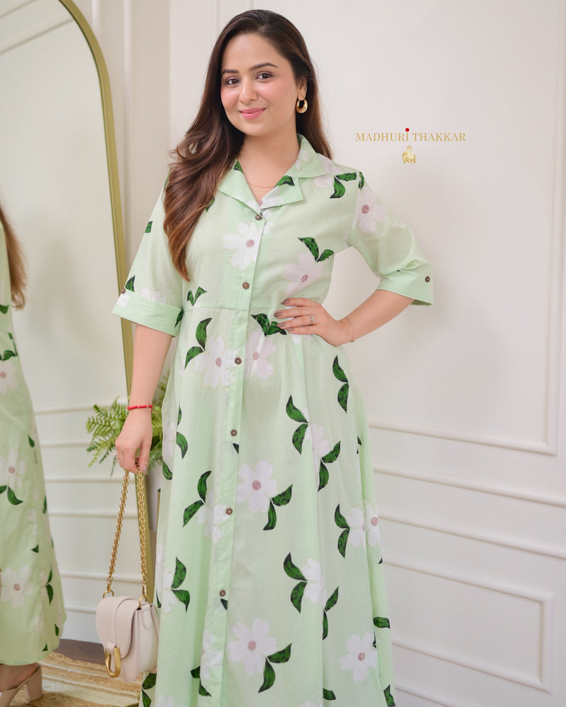 Mint Green Cotton A Line Dress