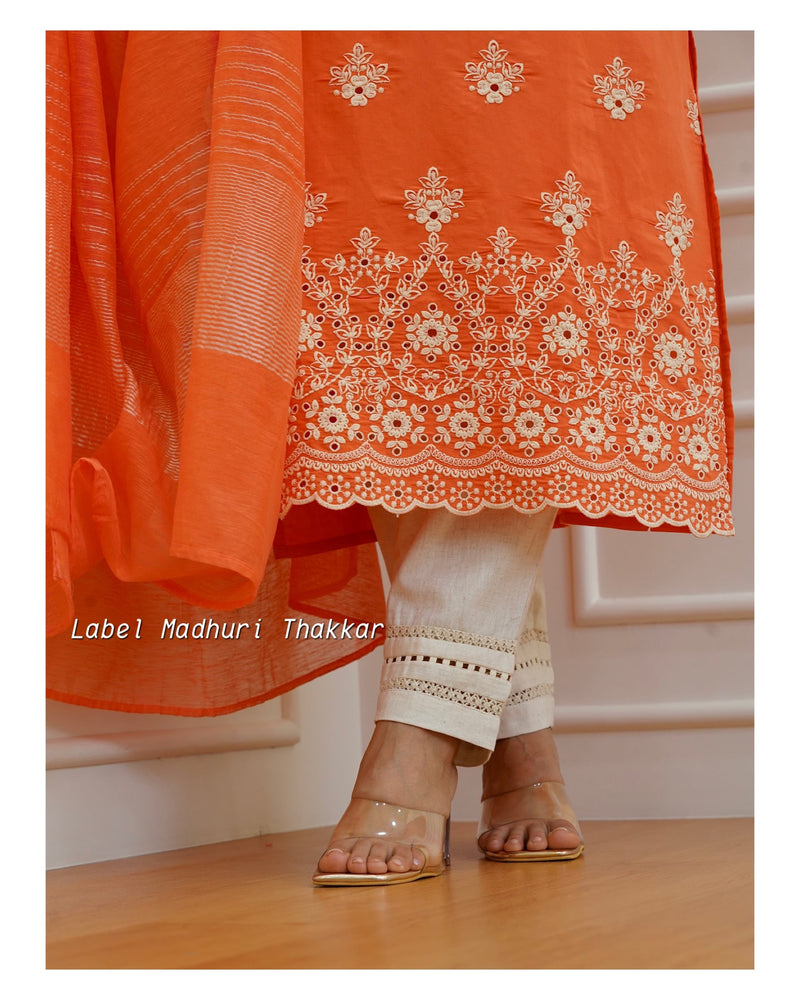 Orange Schiffli Cutwork Suit