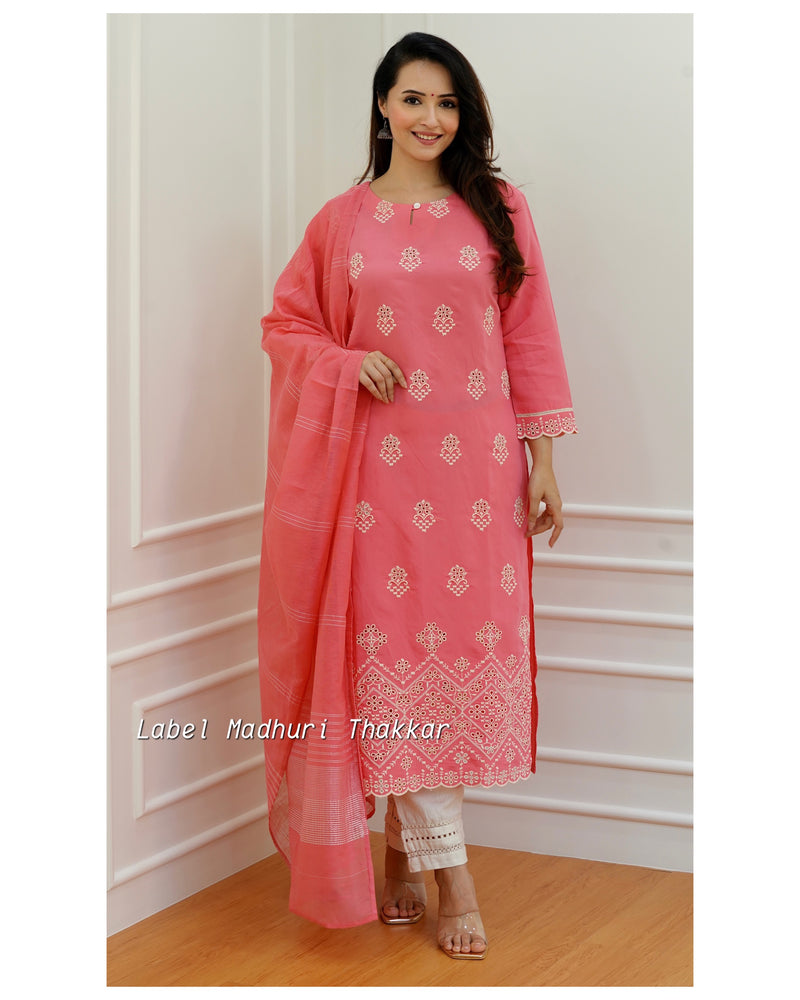 Pink Schiffli Cutwork Suit