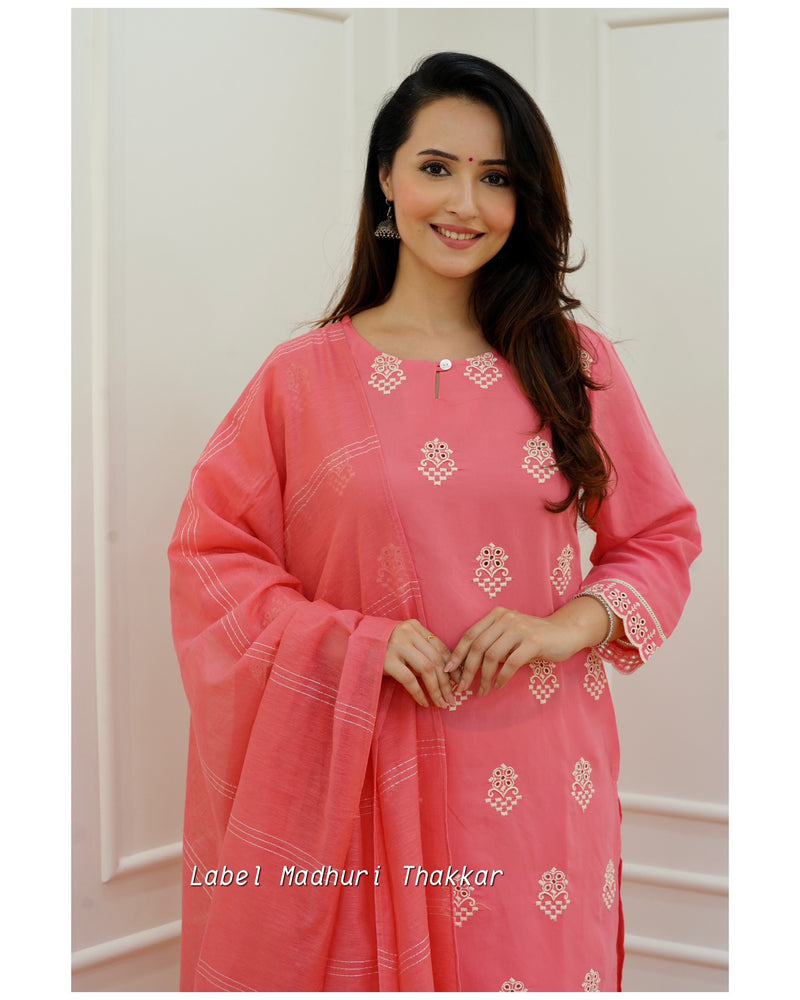 Pink Schiffli Cutwork Suit