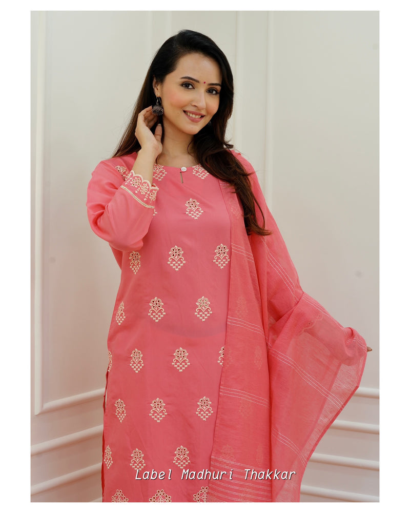 Pink Schiffli Cutwork Suit