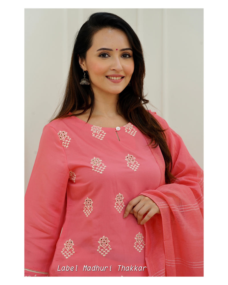 Pink Schiffli Cutwork Suit