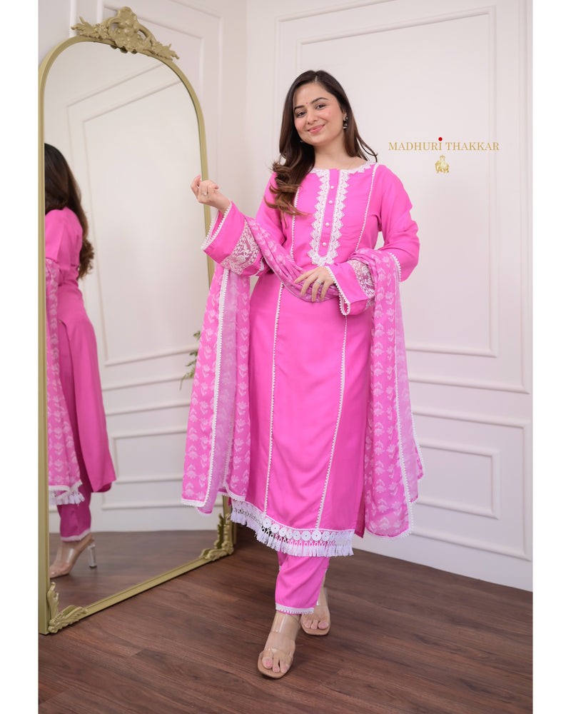 Pink Lace Pakistani Cotton Suit Label Madhuri Thakkar