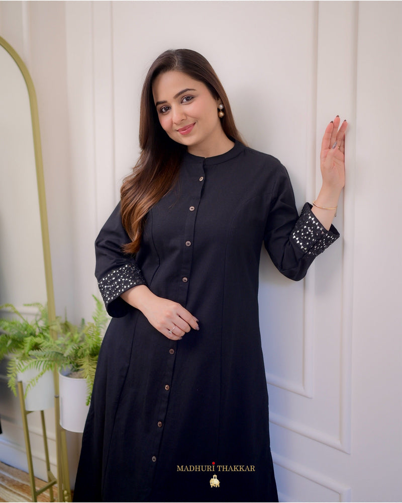 Black A Line Cotton Kurta Set