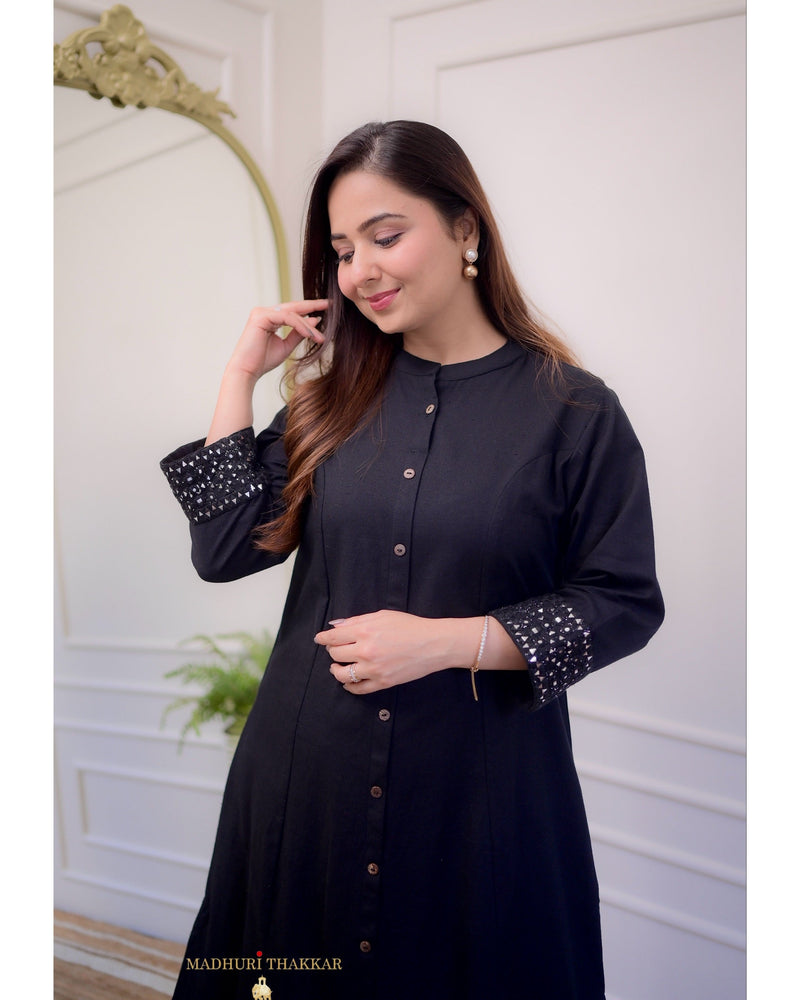 Black A Line Cotton Kurta Set